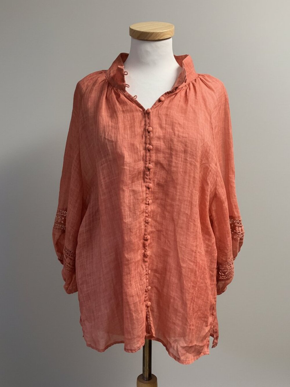 Zoe Kratzmann terra cotta blouse with crochet detail, size 10